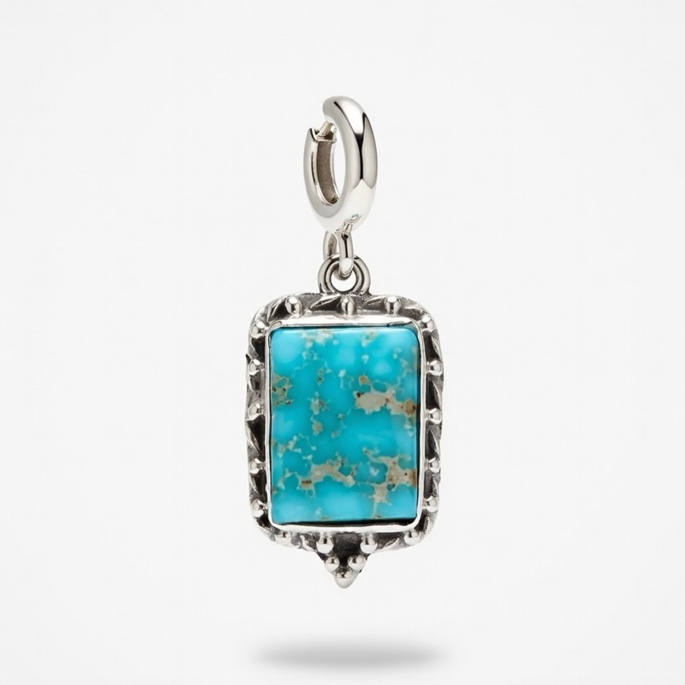 925 Solid Sterling Silver White Water Turquoise Gemstone Charm Pendant